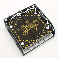 a black and gold happy birthday card holder