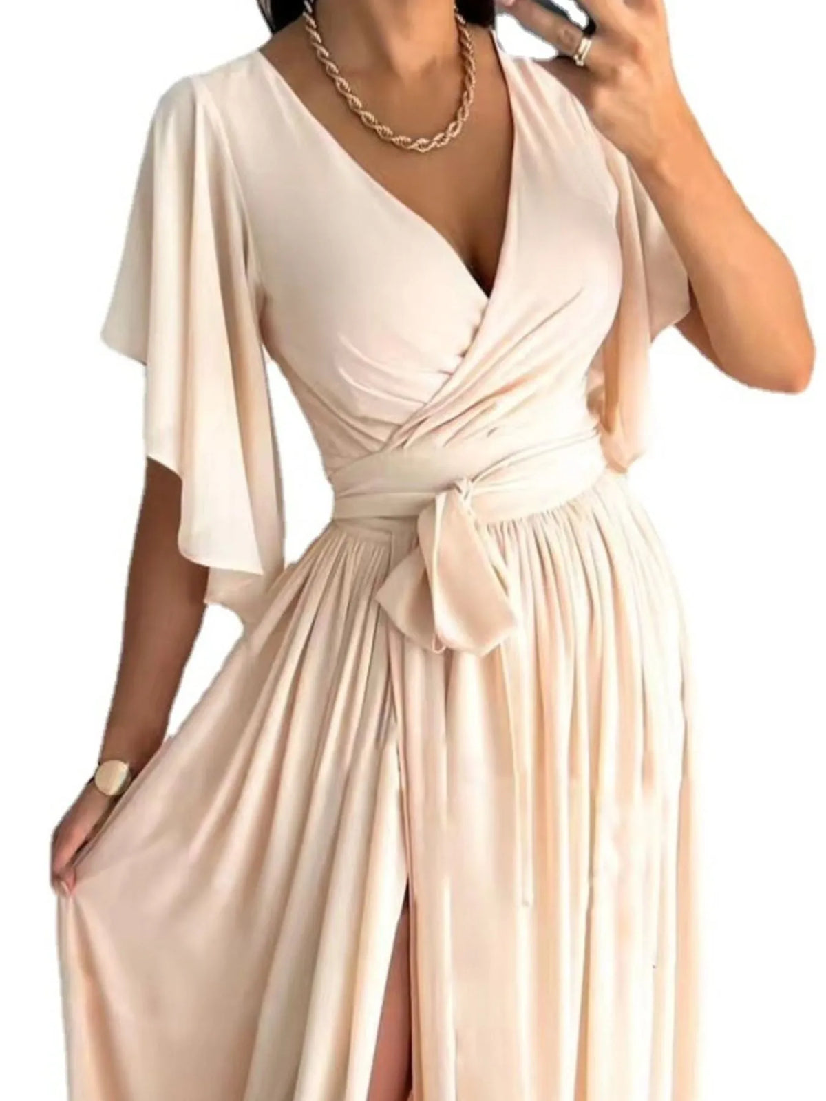 Flutter Sleeve Surplice Tie Waist Dress Bridesmaid Dresses Luxurious Weddings