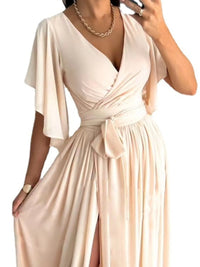 Flutter Sleeve Surplice Tie Waist Dress Bridesmaid Dresses Luxurious Weddings
