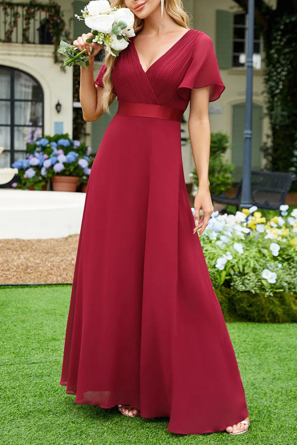 Surplice Flutter Sleeve Maxi Dress bridesmaids dress Luxurious Weddings