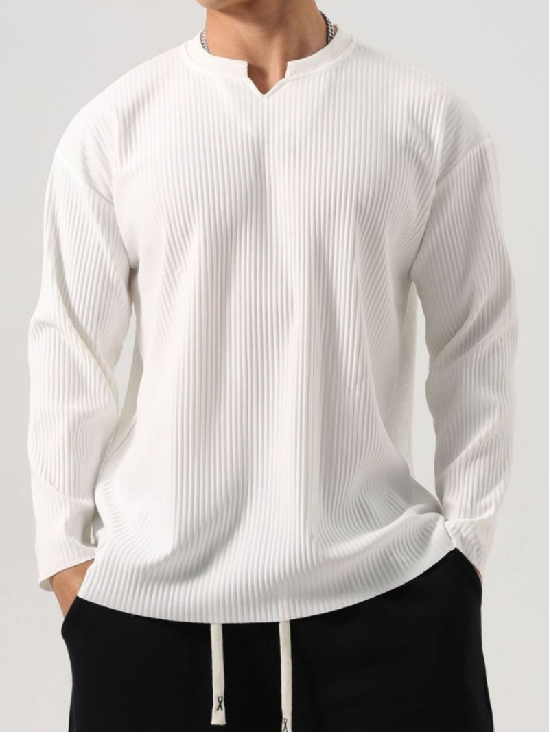 Men's Plus Size Notched Long Sleeve Top Long sleeved Luxurious Weddings
