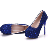 Lace Wedding Shoes Rhinestone Blue Lace Shoes rhinestone heels