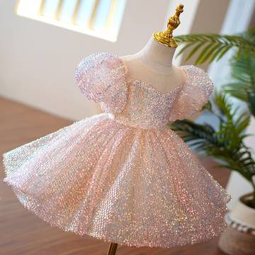 Girls Piano Performance Sequin Princess Dress