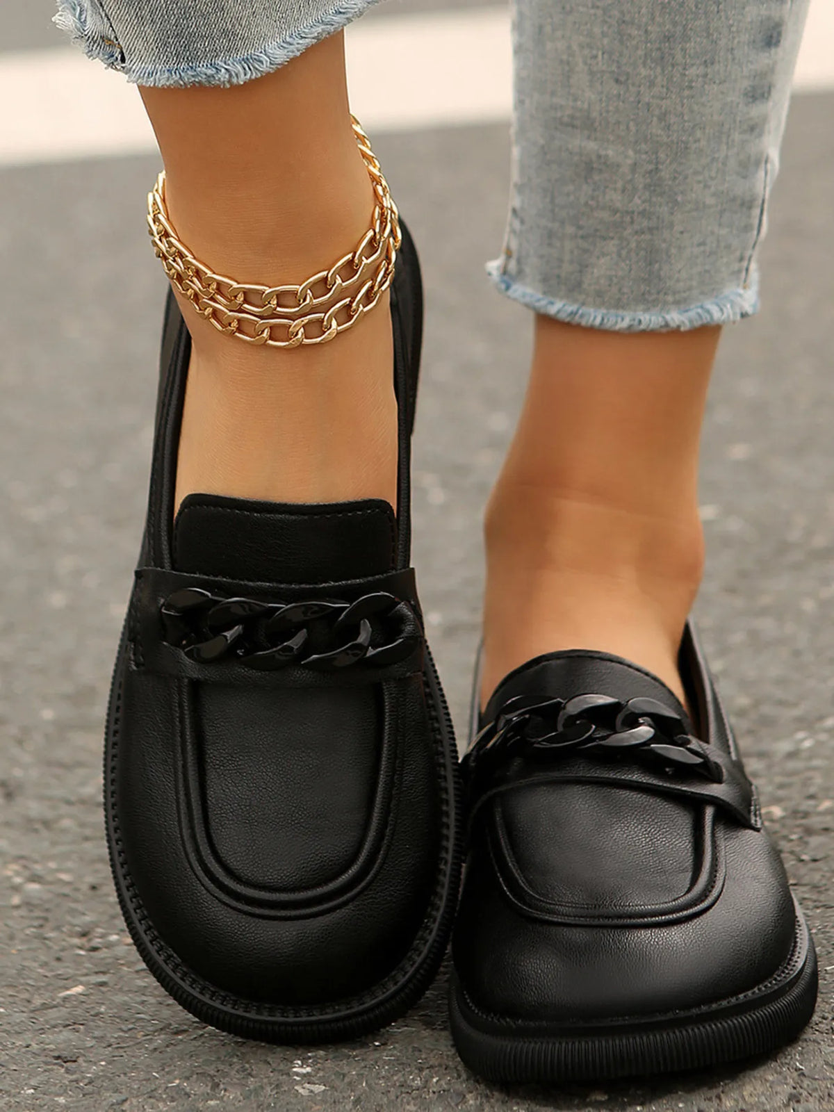 Chain Detail Leather Loafers Flats Luxurious Weddings