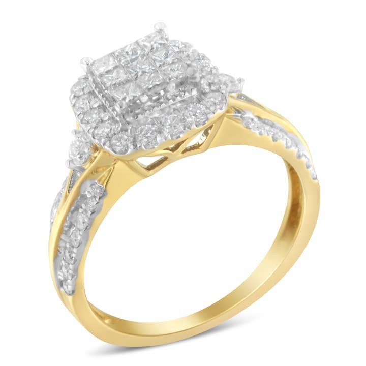 10K Yellow Gold 1.0 Cttw Diamond Cluster Engagement Ring Jewellery Luxurious Weddings