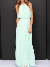Pleated sleeveless maxi tank dress in mint green, perfect for affordable formal wear in NZ.