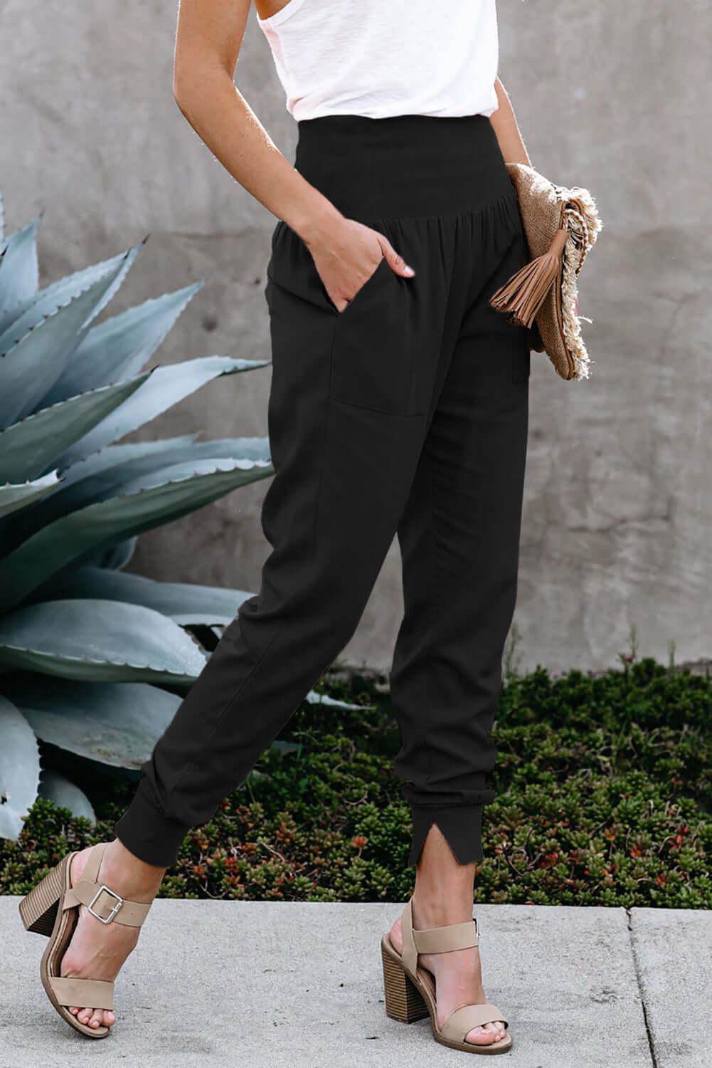 Black Pocketed Casual Joggers Bottoms/Pants & Culotte Luxurious Weddings