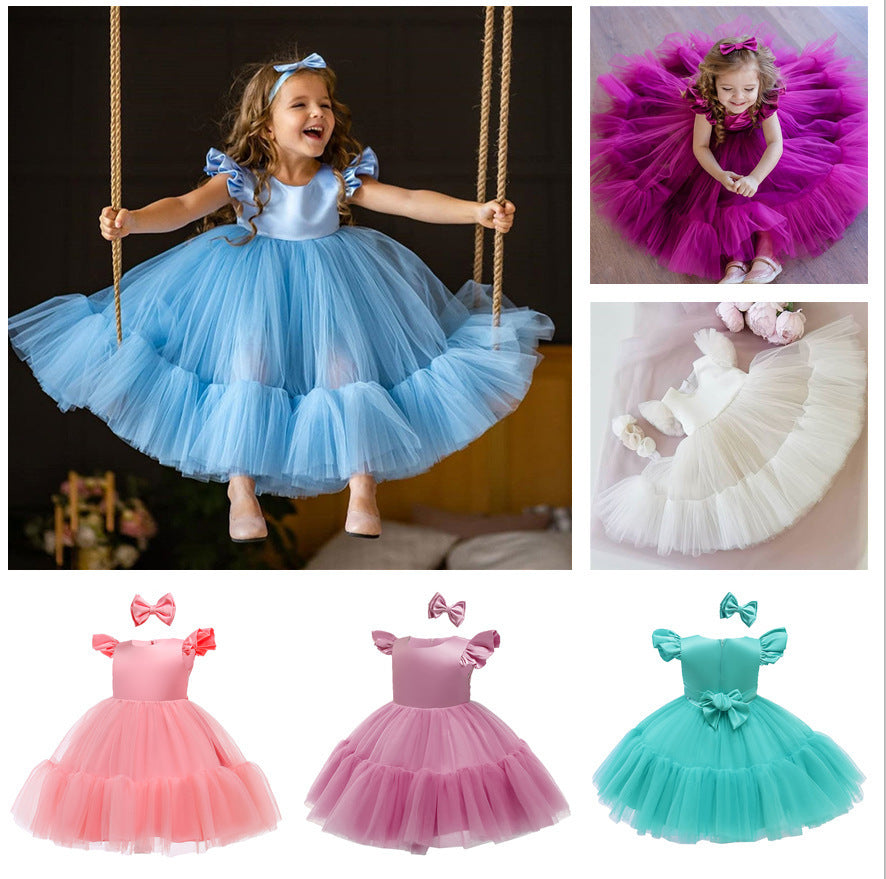 Mesh Poncho Princess Dress Children's Dress Luxurious Weddings