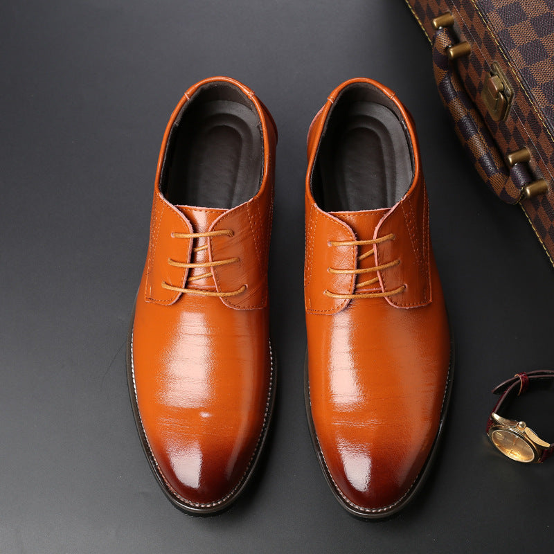 Stylish orange leather lace-up shoes for men, perfect for formal occasions and luxurious weddings.