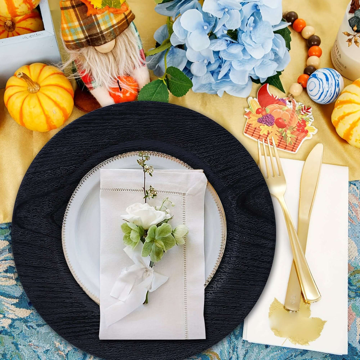 13'' Black Plastic Charger Plates - Wedding Set Charger Plates Luxurious Weddings