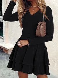 Plus Size Layered V-Neck Long Sleeve Mini Dress Mini Dress Luxurious Weddings