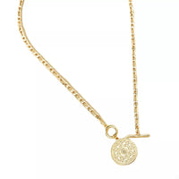 Chain Link Necklace with Vintage Coin Pendant in 18K gold-plated design, featuring delicate link chain and round pendant.