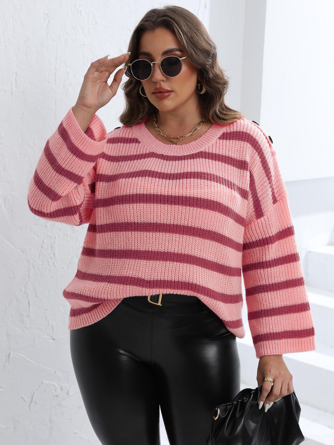 Plus Size Striped Dropped Shoulder Sweater Plus size jersey Luxurious Weddings
