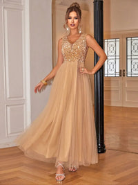 Sequin V-Neck Sleeveless Dress sequin dress Luxurious Weddings