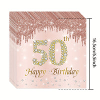 a pink and gold 50th birthday card with the number 50 on it