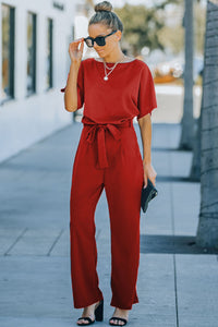 Fiery Red Belted Wide Leg Jumpsuit Bottoms/Jumpsuits & Rompers Luxurious Weddings