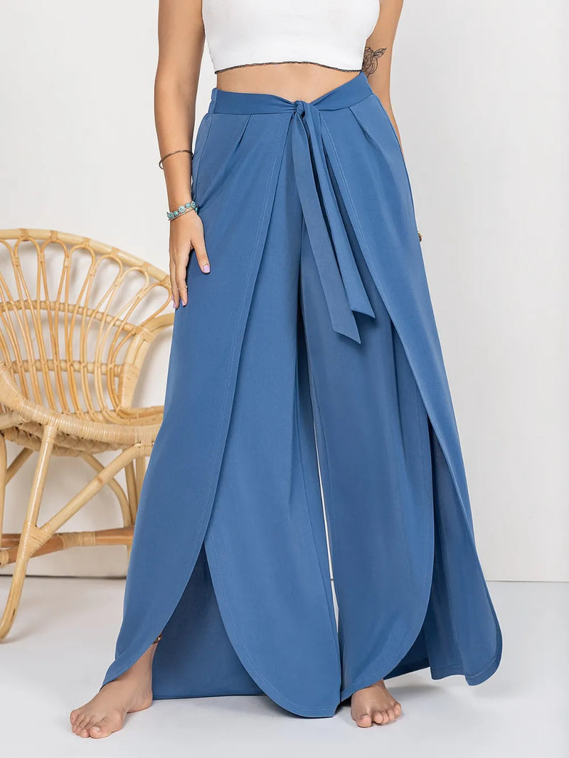 Plus Size Tied Slit Wide Leg Pants Plus size pants Luxurious Weddings