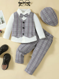 Hat, Long Sleeve Shirt, Plaid Vest and Pants Set 4pc Toddler set Luxurious Weddings
