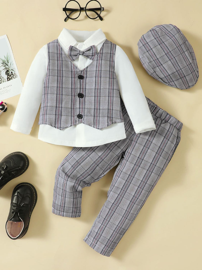 Hat, Long Sleeve Shirt, Plaid Vest and Pants Set 4pc Toddler set Luxurious Weddings