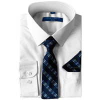 White Boys Dress Shirt, Blue Patterned Tie Shirt Luxurious Weddings