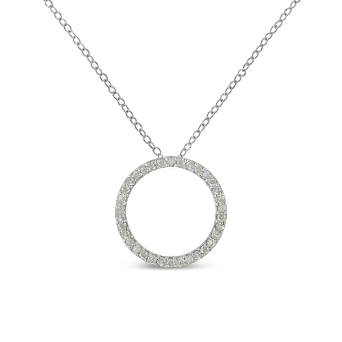 Sterling-Silver 3/4 Ctw Diamond Hoop Circle Pendant Necklace Jewellery Luxurious Weddings