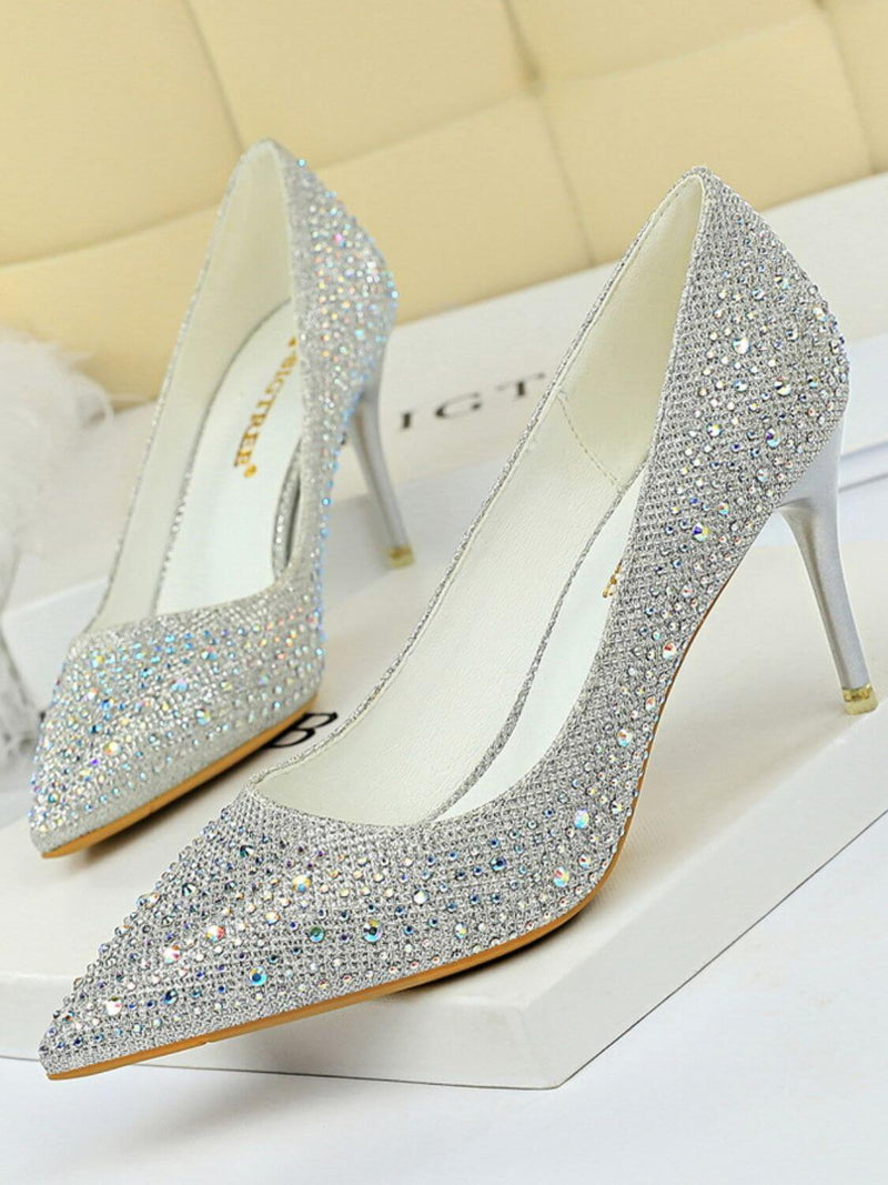Point Toe Rhinestone Decor Stiletto Pumps Heels Luxurious Weddings