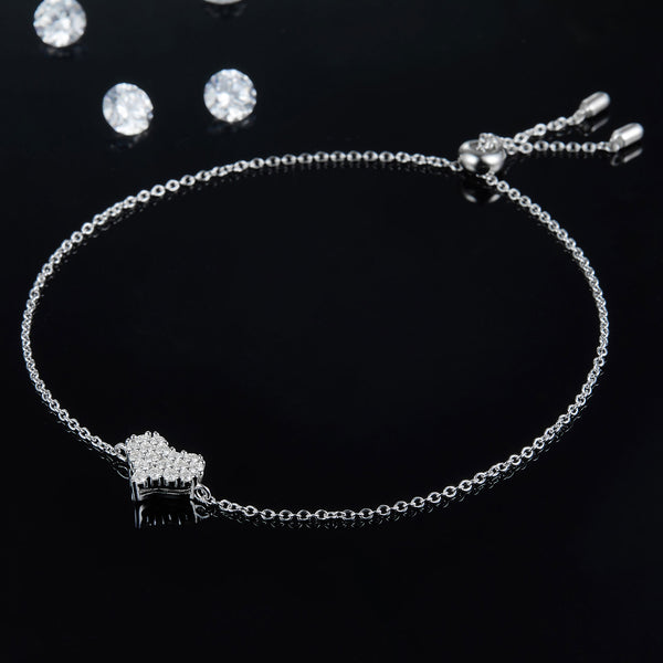 Moissanite 925 Sterling Silver Heart Bracelet Luxurious Weddings