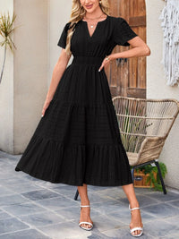 Tiered Notched Short Sleeve Dress summer dress Luxurious Weddings
