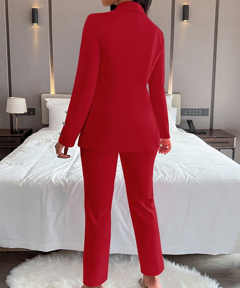 Chic Solid Color Double-Breasted Blazer Suit | Red woman's suit Luxurious Weddings