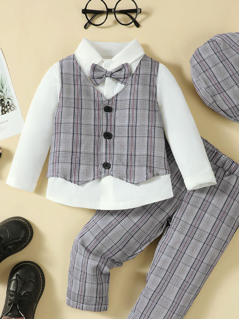 Hat, Long Sleeve Shirt, Plaid Vest and Pants Set 4pc Toddler set Luxurious Weddings