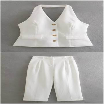 Women's Pleated Decorative High Waist Wide Leg Pants Hanging Collar Vest women's suit Luxurious Weddings