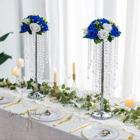 Flower Centerpieces for Wedding Tables - Elegant Metal Vases with Chandelier Crystal Beads Luxurious Weddings