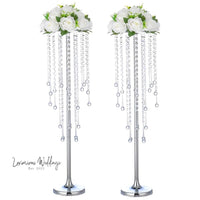 Flower Centerpieces for Wedding Tables - Elegant Metal Vases with Chandelier Crystal Beads Luxurious Weddings