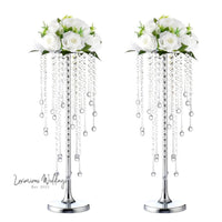 Flower Centerpieces for Wedding Tables - Elegant Metal Vases with Chandelier Crystal Beads Luxurious Weddings