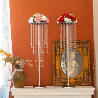 Flower Centerpieces for Wedding Tables - Elegant Metal Vases with Chandelier Crystal Beads Luxurious Weddings