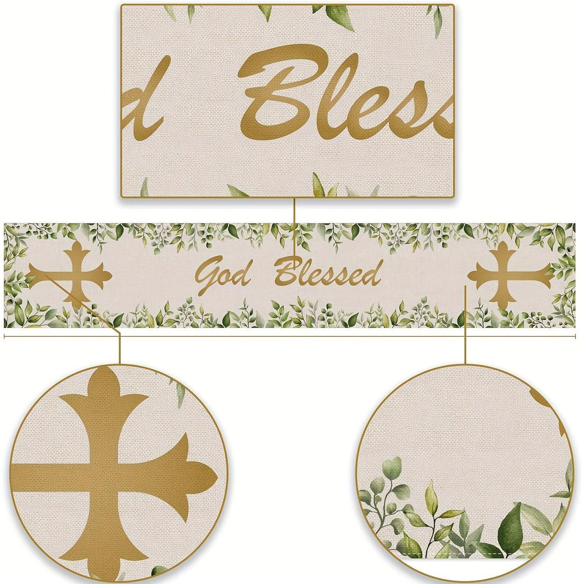 God Bless Theme Table Runner - Christian Cross Pattern Luxurious Weddings