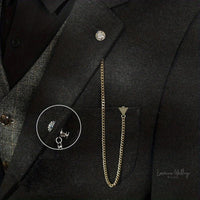 Gold Plated Collar Pin Set for Weddings and Special Occasions - Includes Lapel Chain Luxurious Weddings