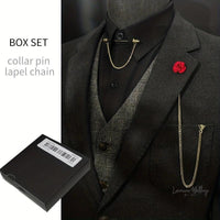 Gold Plated Collar Pin Set for Weddings and Special Occasions - Includes Lapel Chain - Luxurious Weddings