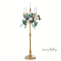 Golden Wedding Candelabra - 127cm Tall, 5 Arm Metal Candle Holder Luxurious Weddings