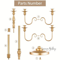 Golden Wedding Candelabra - 127cm Tall, 5 Arm Metal Candle Holder Luxurious Weddings