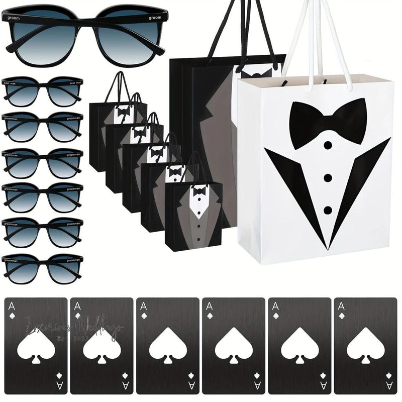 Groomsmen Gifts Set - 18pcs T Shirt, Bottle Opener, Sunglasses Groomsmens Gift set Luxurious Weddings