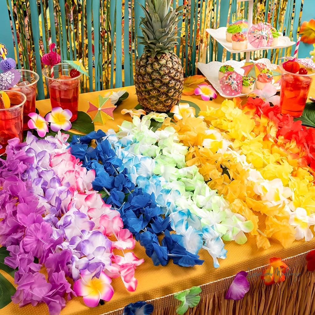 Hawaiian Luau Party Favors - 36pcs Tropical Flower Leis for Holidays & Events - Luxurious Weddings