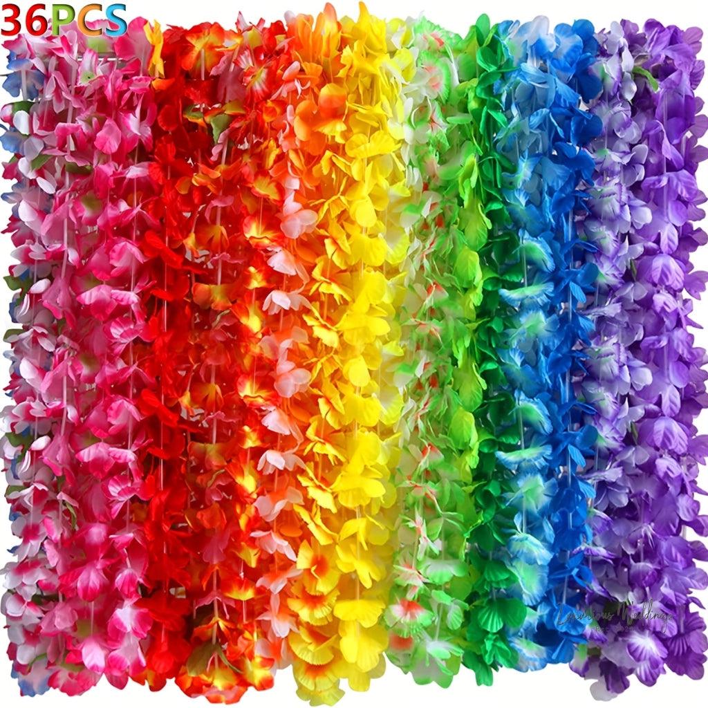 Hawaiian Luau Party Favors - 36pcs Tropical Flower Leis for Holidays & Events - Luxurious Weddings