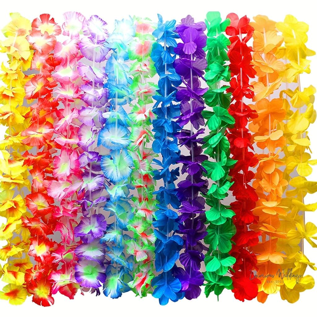 Hawaiian Luau Party Favors - 36pcs Tropical Flower Leis for Holidays & Events - Luxurious Weddings