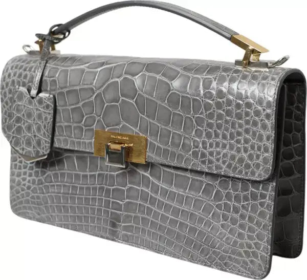 Balenciaga Gray Exotic Leather Medium Shoulder Hand Purse Bag Handbag Luxurious Weddings
