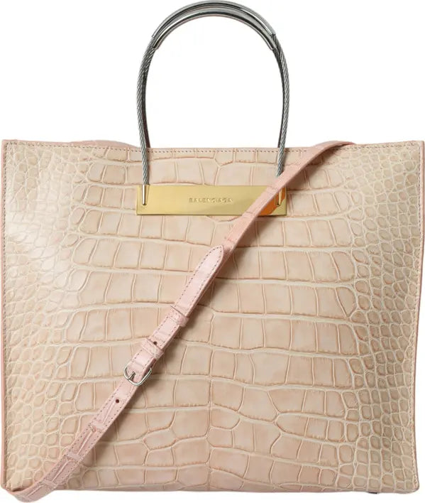 Balenciaga Pink Exotic Leather Embossed Cable Handle Shopper Tote Bag