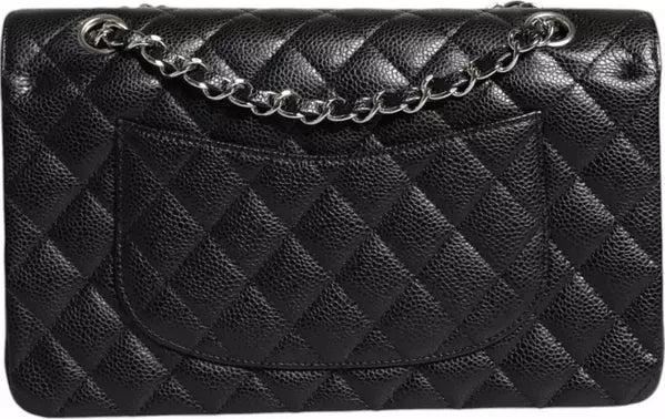 Chanel Black Caviar Medium Classic Double Flap Shoulder Quilted Silver Bag