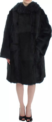 Dolce & Gabbana Black Goat Fur Shearling Long Jacket Coat