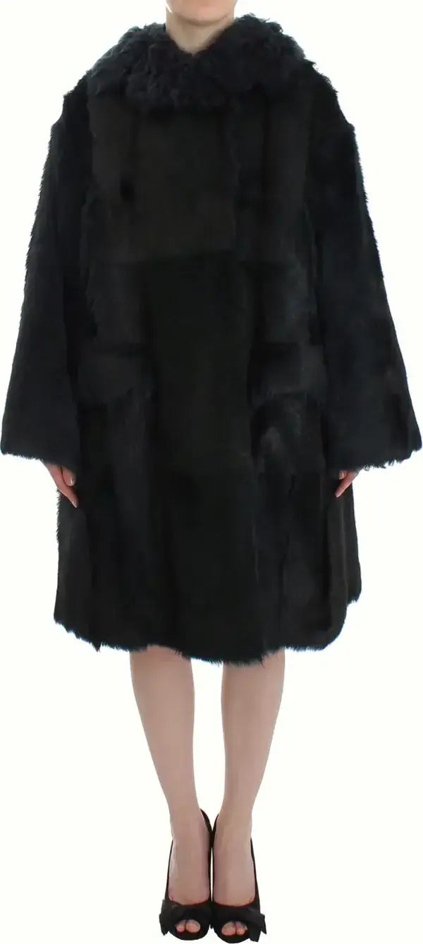 Dolce & Gabbana Black Goat Fur Shearling Long Jacket Coat Fur jacket Luxurious Weddings