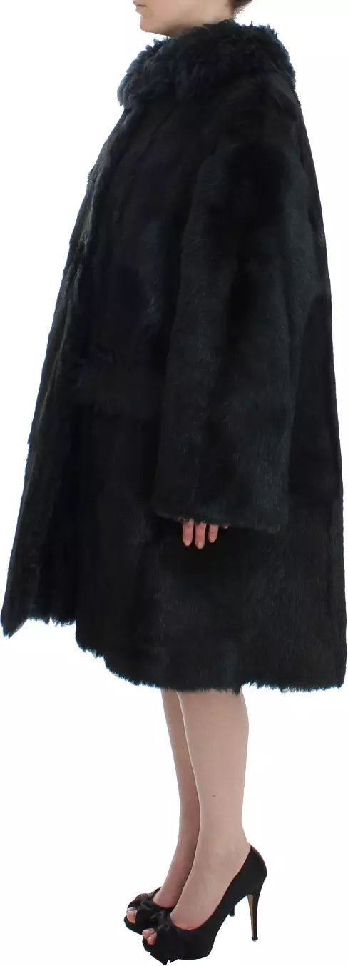 Dolce & Gabbana Black Goat Fur Shearling Long Jacket Coat